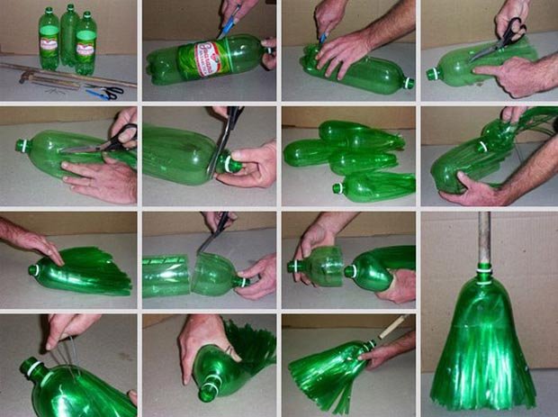 Escobas con botellas de plastico