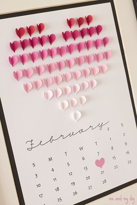 calendario corazones para el día de los enamorados