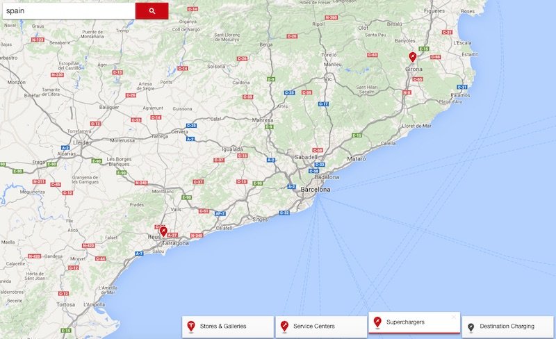 Mapa de supercargadores Tesla en España