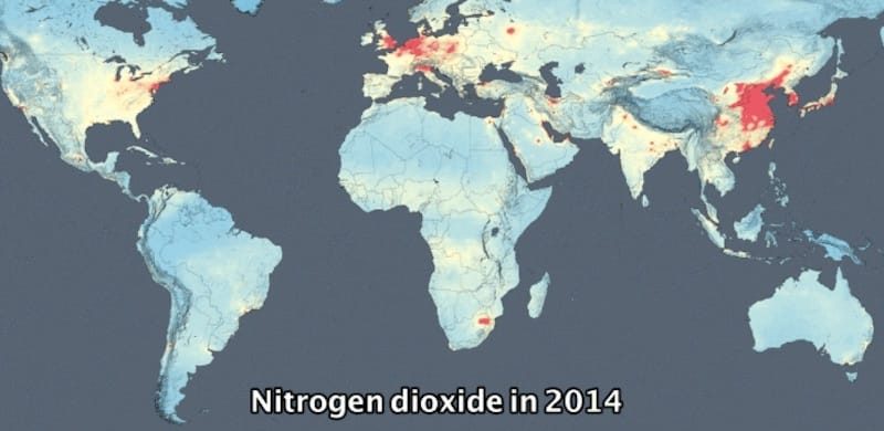 El mapa de contaminación mundial de NASA muestra como China empeora mientras EEUU y Europa mejoran