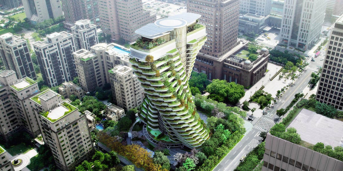 La impresionante torre giratoria de Vincent Callebaut con 23.000 árboles, arbustos y plantas en su fachada