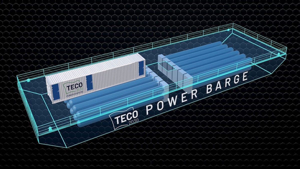 La barcaza TECO2030 Power Barge es un concepto de suministro de energía flotante de cero emisiones para alimentar a los barcos en el muelle con infraestructura de hidrógeno.