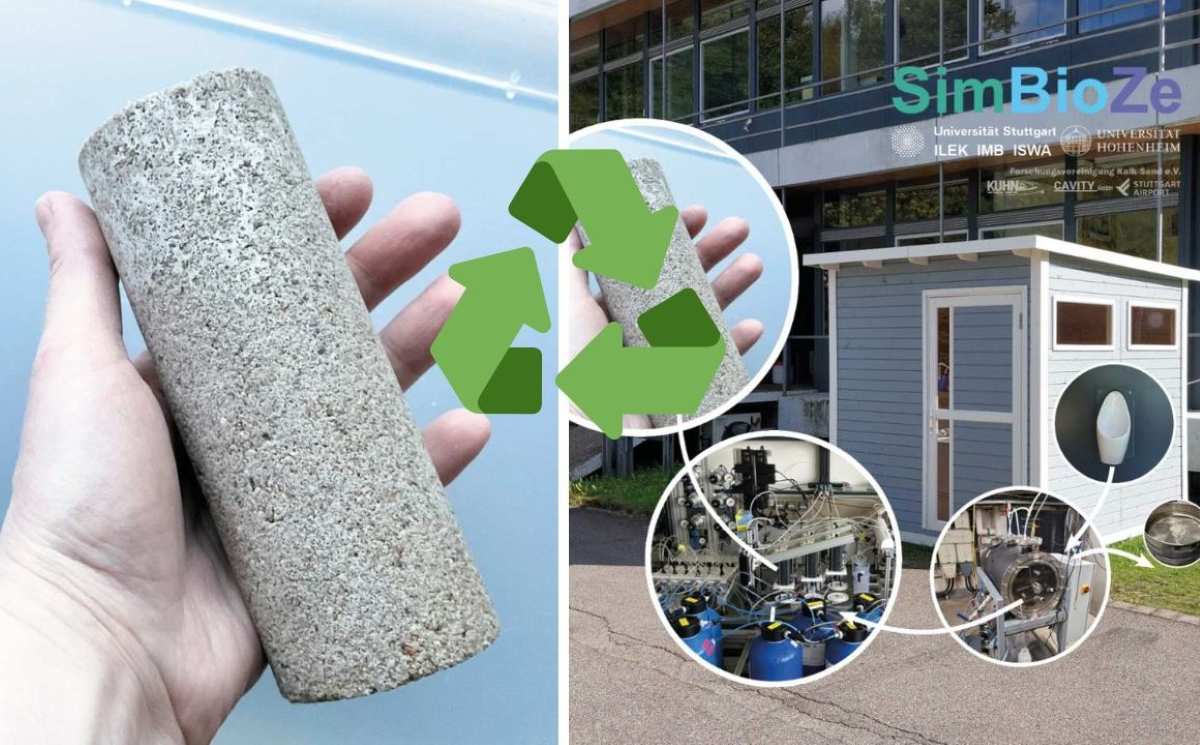 Científicos de la Universidad de Stuttgart han desarrollado un nuevo material de construcción sostenible producido a partir de procesos microbianos usando orina humana